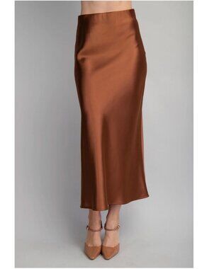 Zara Women's Copper Satin Midi Skirt Liquid Metal Effect Size XS